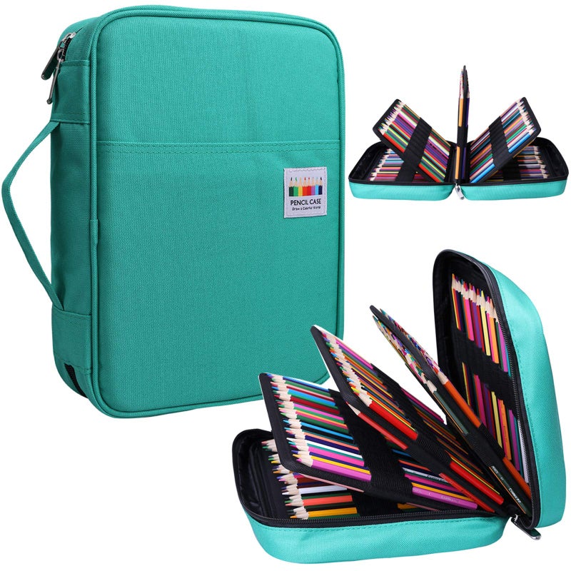 BOMKEE Pencil Case for Adults 220 Slots Colored Pencils Gel Pen Organizer Bag with Zipper for Artist Handy Glitter Gel Pens, Refills, Waterproof Coloring Holder Pencils Case(Green) - Image 2